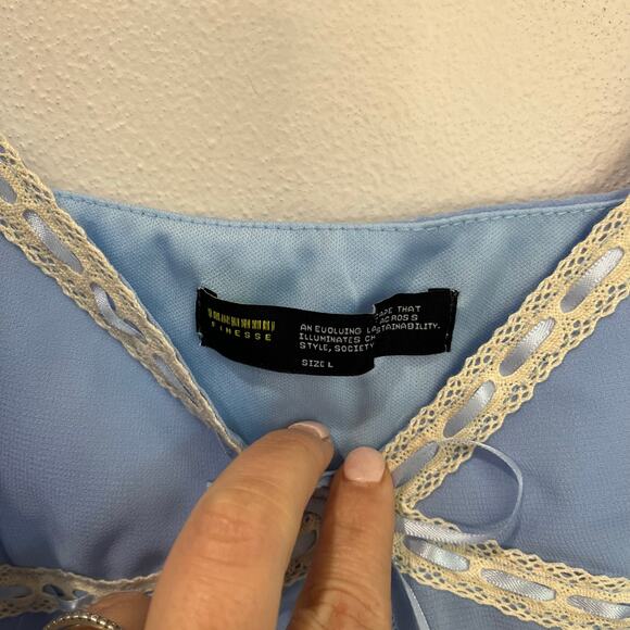 Finesse Norma Baby Blue Chiffon Cami Top Lace Trim Y2K Fairycore Size L - Picture 5 of 10